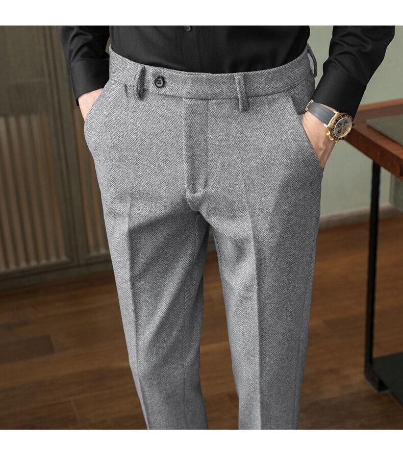 Lefitt - Mid Rise Herringbone Cropped Tapered Dress Pants