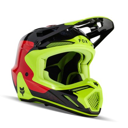 Casque cross Fox V3 - REVISE 2024 - Rouge / Jaune
