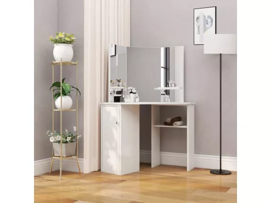 Coiffeuse d'angle Table de maquillage cosmétique Blanc