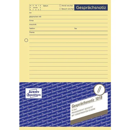 Avery Zweckform 1018 Gesprächsnotiz, gelb, A5, 50 Blatt