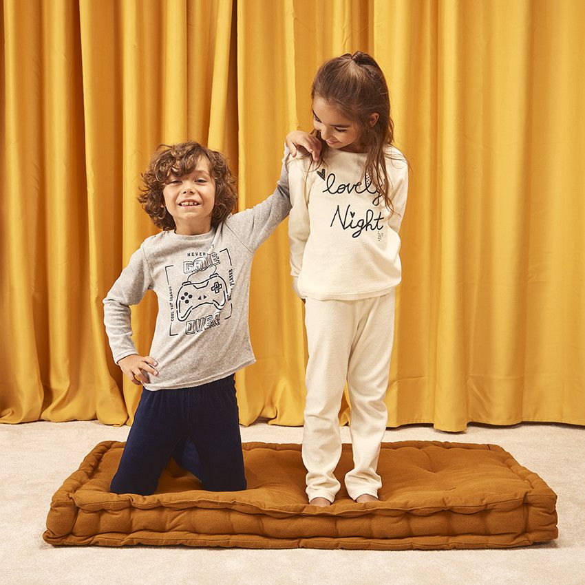 Pyjama 2 pièces en velours print licorne pour fille - Ecru