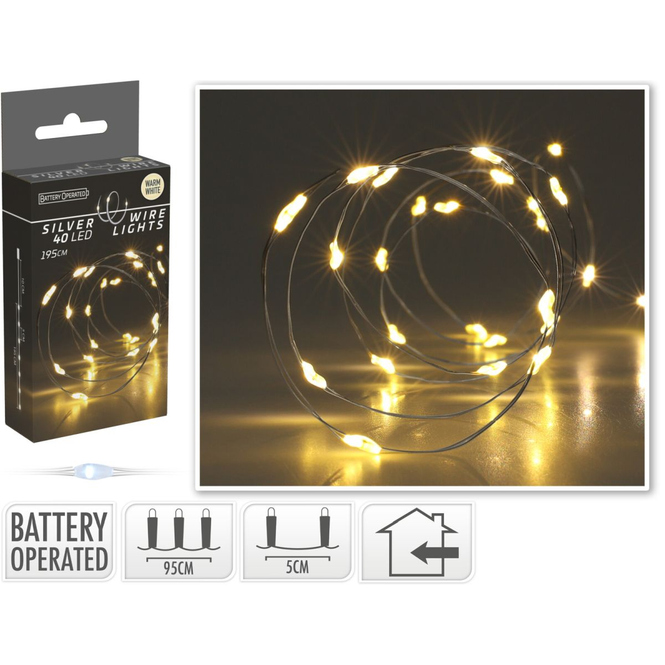 40er LED Lichterdraht - ca. 1,95 m - silber - warmweißes Licht