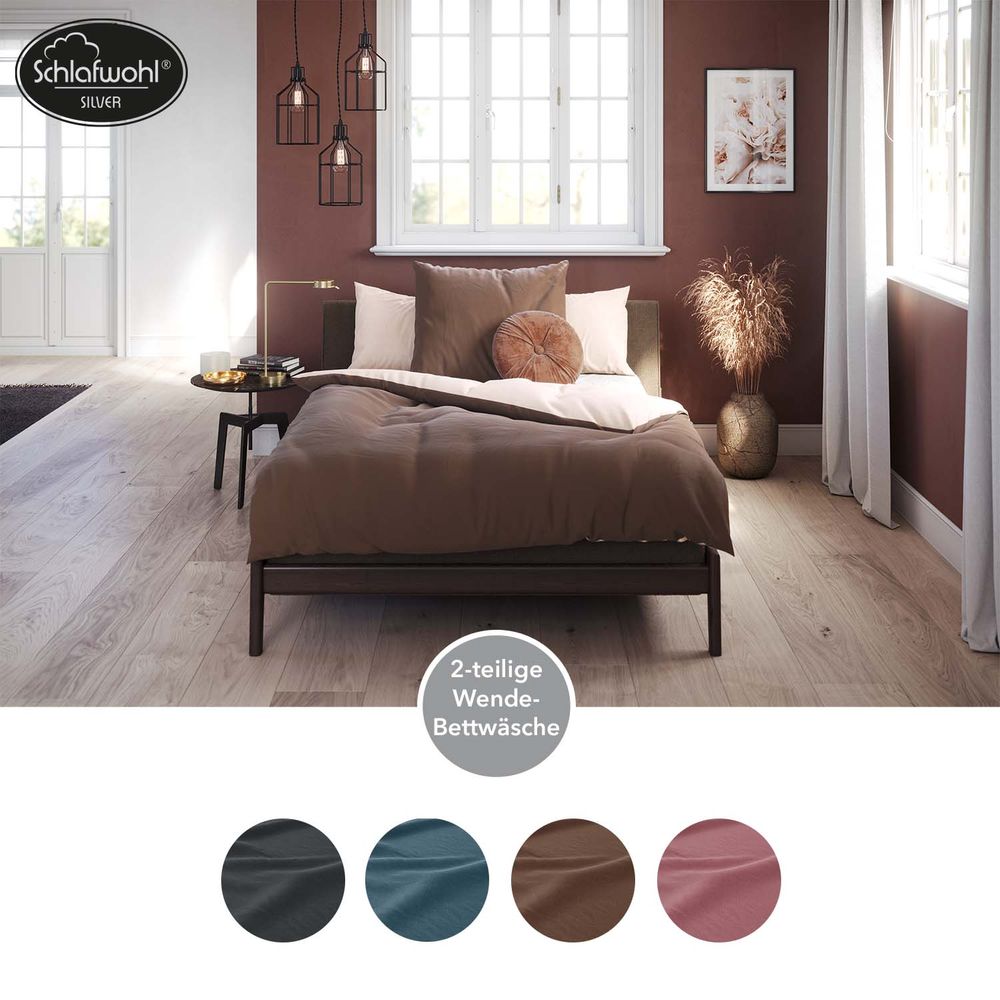 SCHLAFWOHL SILVER® 2-tlg. Wendebettwäsche 100% Baumwolle Reinforce mit Reißverschluss • Bett Decke • Bettbezug • Bettdeckenbezug • Bettgarnitur • Ökotex Zertifiziert • 140 x 200 cm& 135 x 200 cm