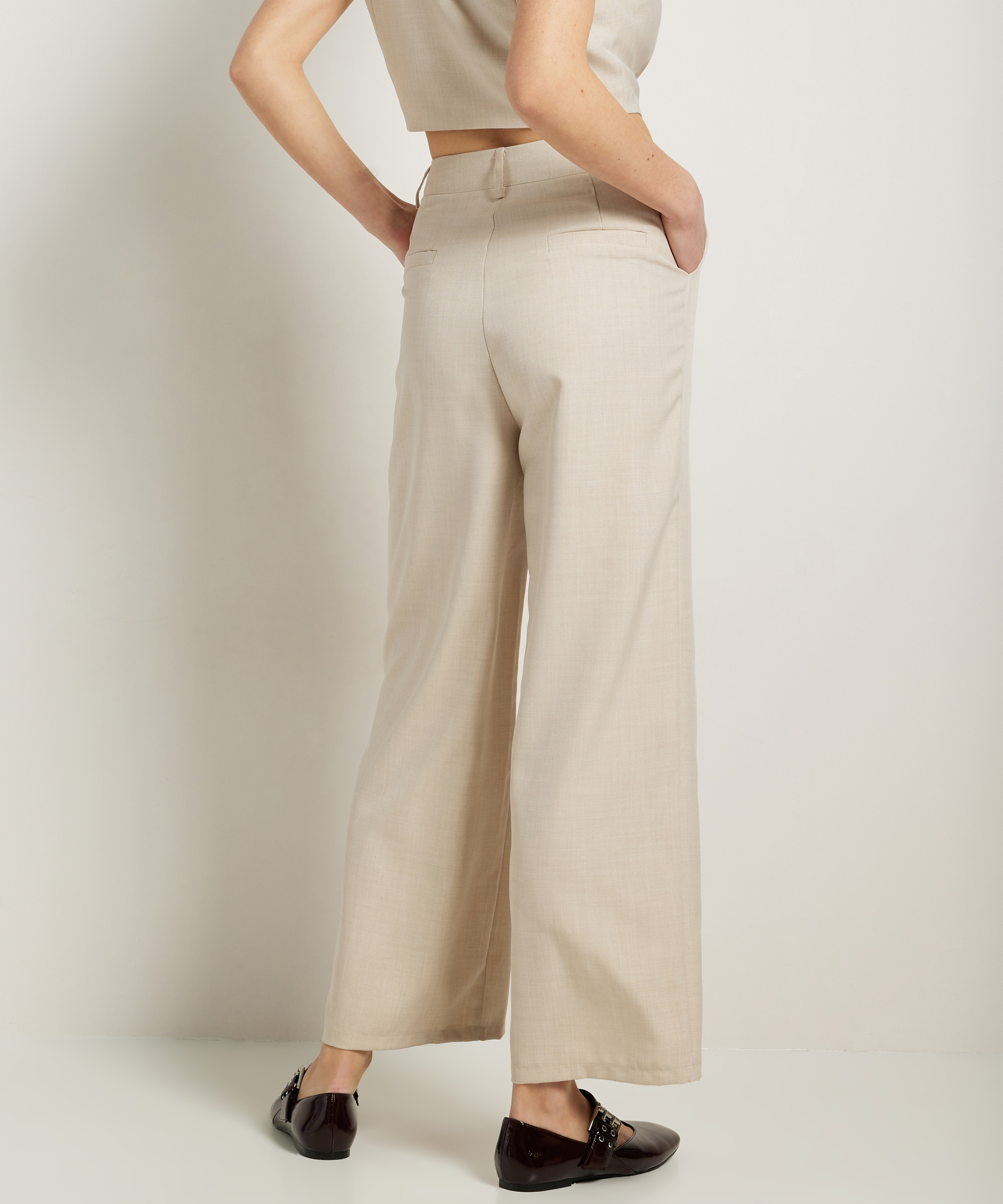 wide fit broek beige