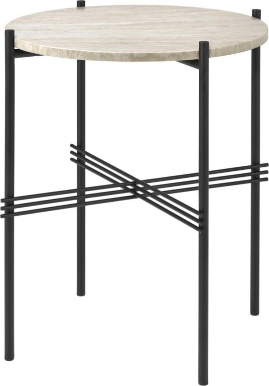 Gubi TS bijzettafel buiten 40 zwart/wit travertine