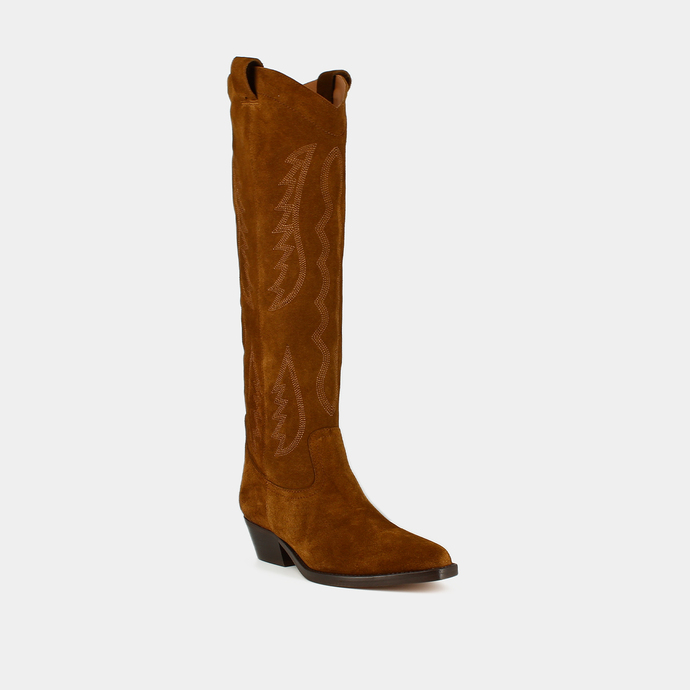 Bottes hautes à bouts pointus  en croute cognac