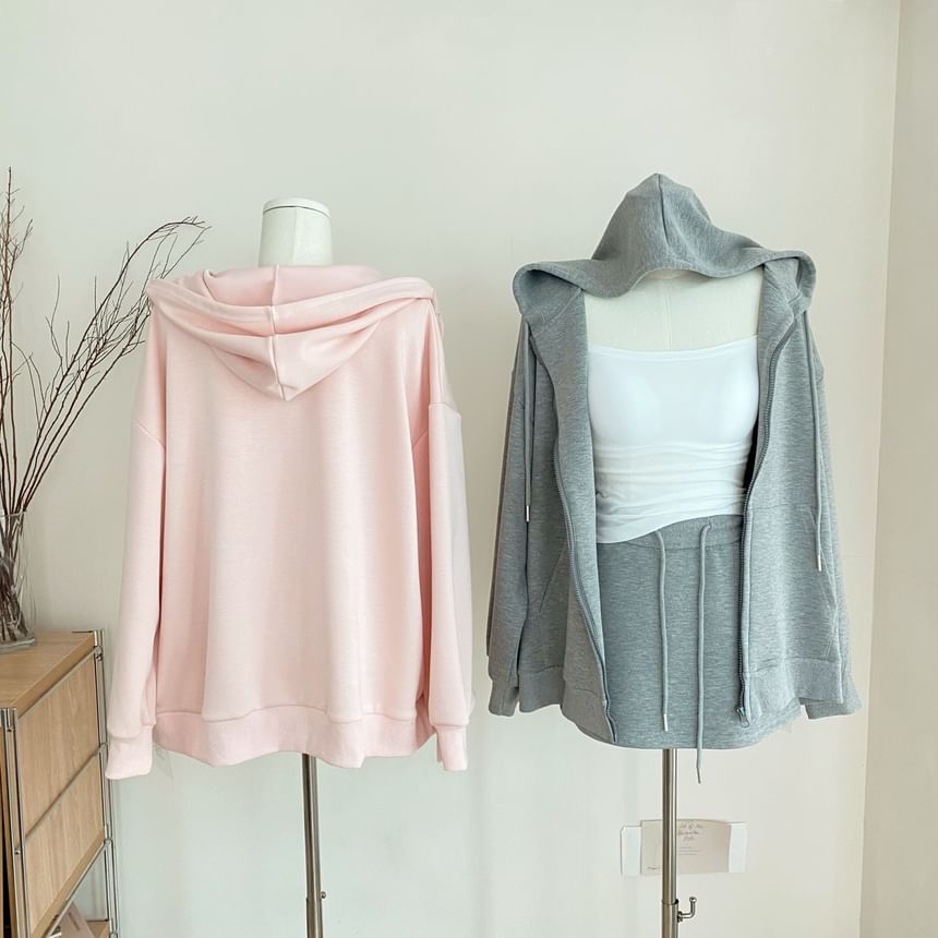 Alhambra - Set: effen hoodie met rits + mini A-lijn rok met trekkoord in de taille