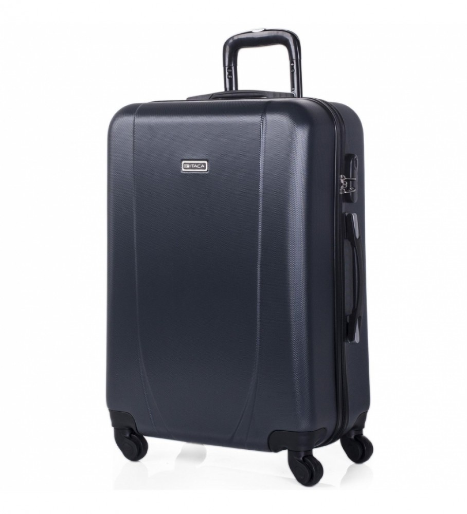 Mala de viagem rígida ITACA com 4 rodas, tamanho médio, modelo 71160, cor antracite - 65 x 44 x 24 cm -
