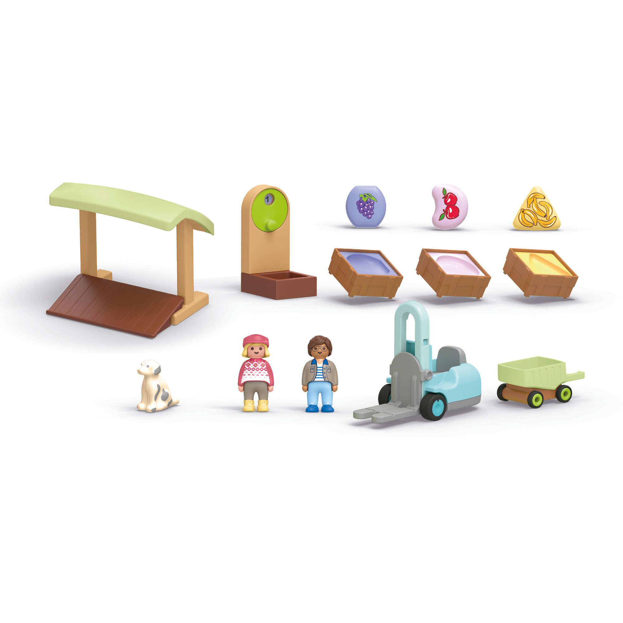 PLAYMOBIL Konstruktionsspielzeug Junior: Bio-Marktstand & Gabelstapler