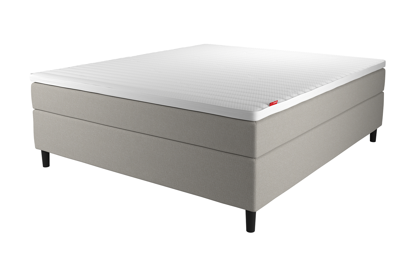 SL6 kontinentalseng Tekstil Rice 24 i 210x210 cm. Fast/Ekstra fast komfort m/Premium hyperflex overmadrass og Round black ben 13cm. Uten hodegavl.