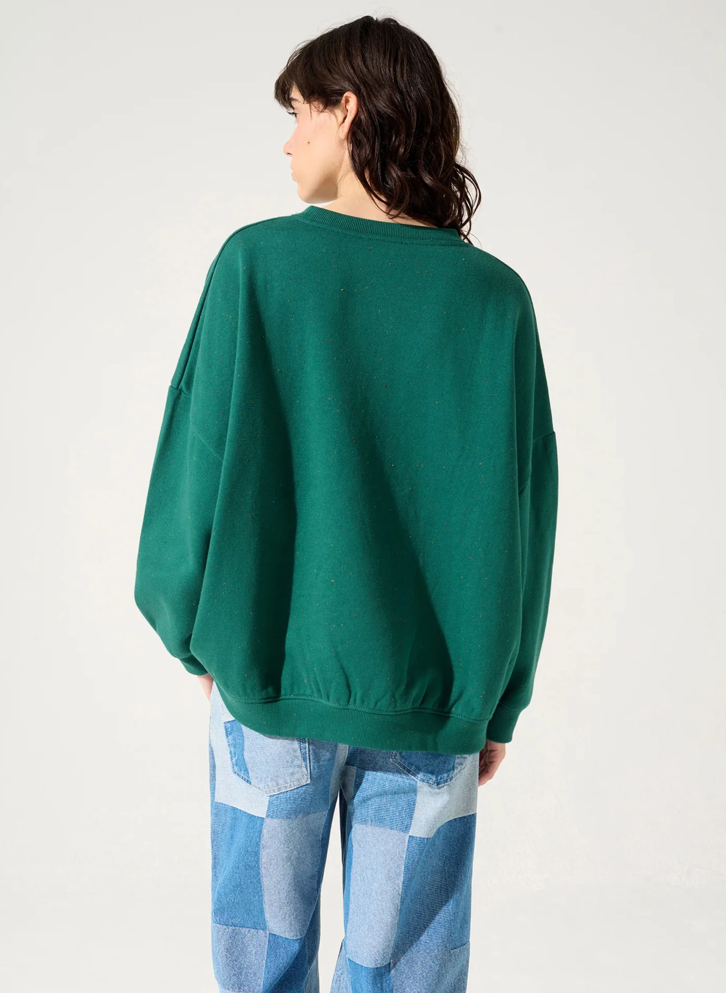 JENA - Sweat col rond oversize en coton mélangé | Vert