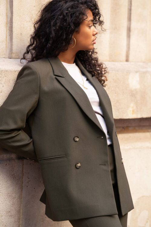 Donkergroene blazer met dubbele knopen