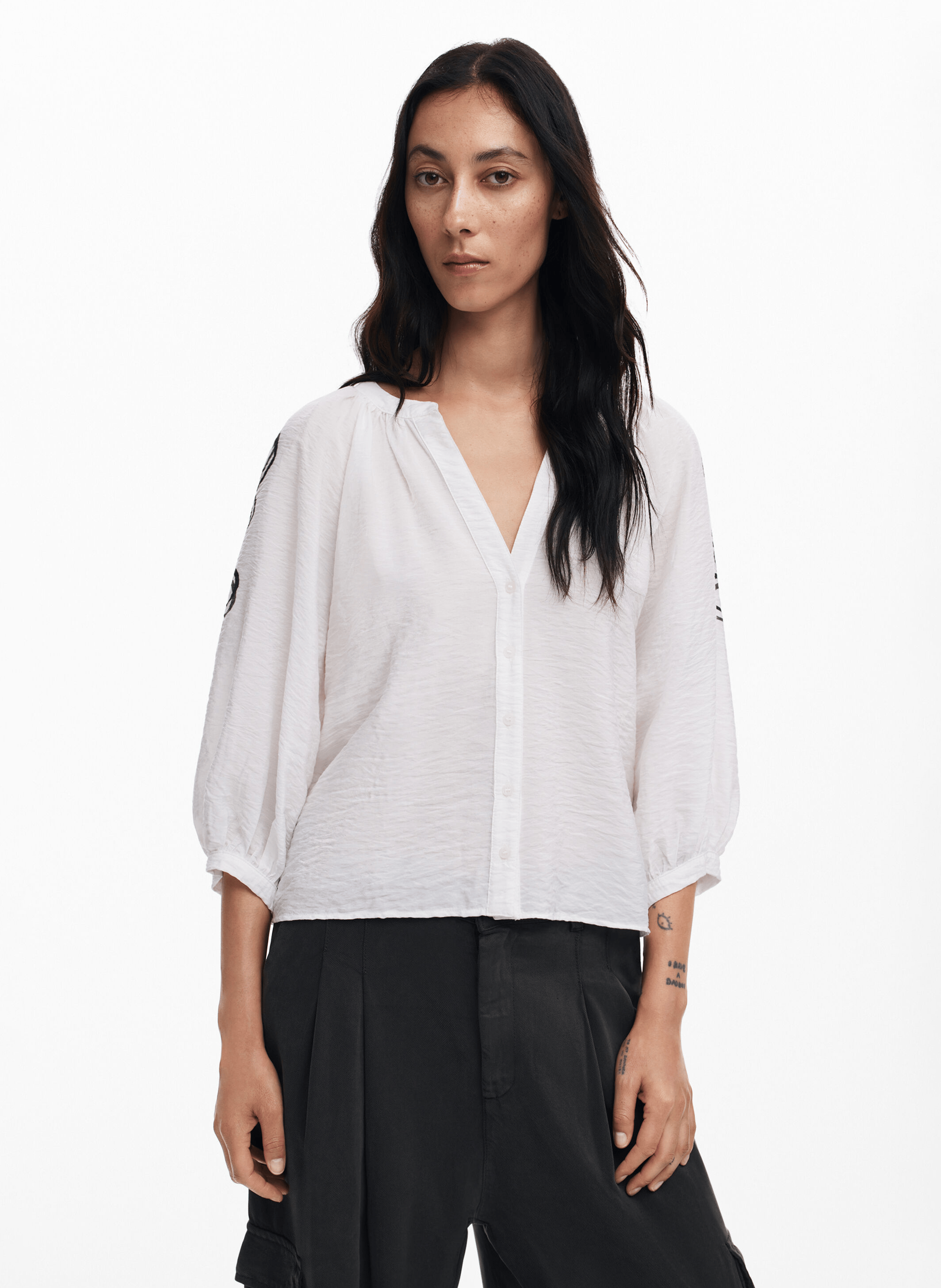 Blouse ample imprimée à fleurs | Blanc
