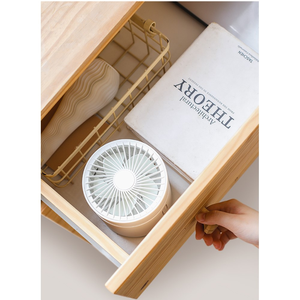 (Ø11cm) 2in1 USB Ventilator Faltbarer Raum Luftbefeuchter Wiederaufladbar 4000mAh   3 Geschwindigkeits Modis - Weiss