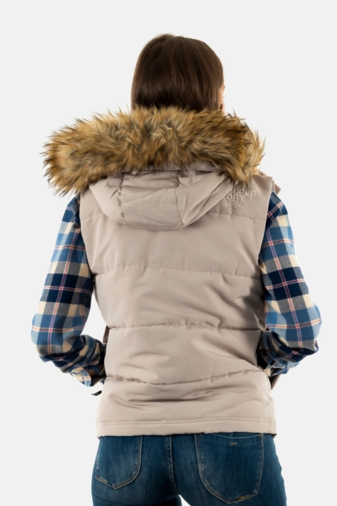gilets sans manche superdry everest faux fur 7mo chateau grey