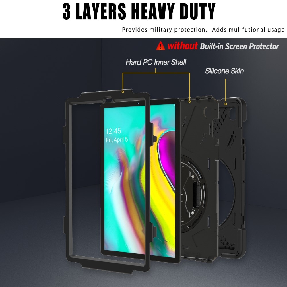 Samsung Galaxy Tab S5e Hybrid Outdoor Silikon Case Hülle mit Aufsteller und Handschlaufe - Schwarz