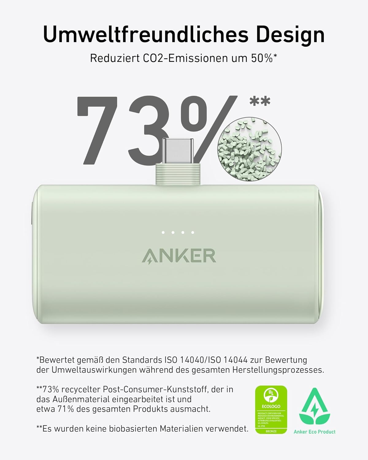 (22.5W) 5000mAh USB C Nano Powerbank Ladegerät Recycelt (A1653021) - Weiss
