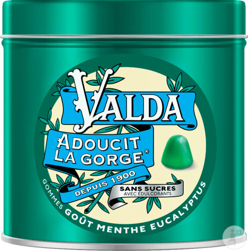 Valda Gommes Sans Sucres Menthe Eucalyptus Adoucit La Gorge 140g