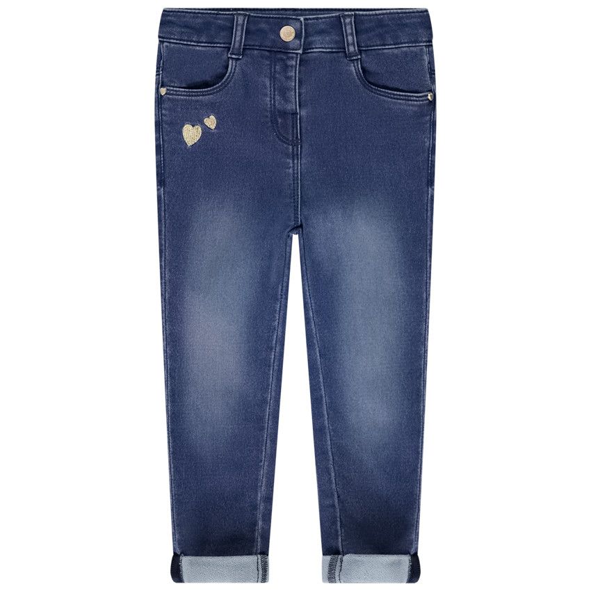 Jean slim broderie coeurs pour bébé fille - Bleu moyen