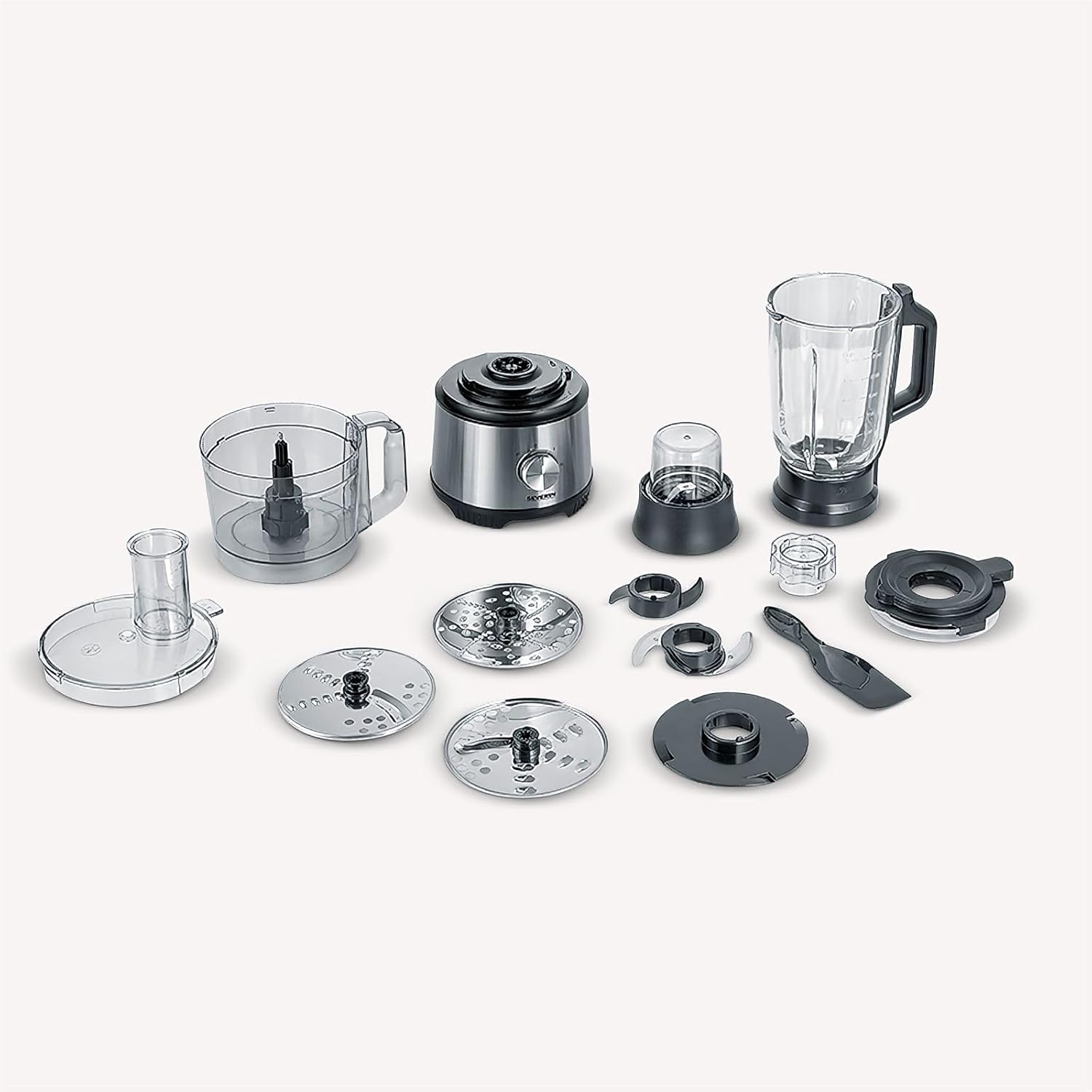 SEVERIN Robot de cuisine avec balance intégrée, robot ptissier pour 3 kg de pte ou 5,5 L, robot ménager robuste avec crochet à pétrir, batteur plat et fouet, 1 000 W, noir, KM 3898