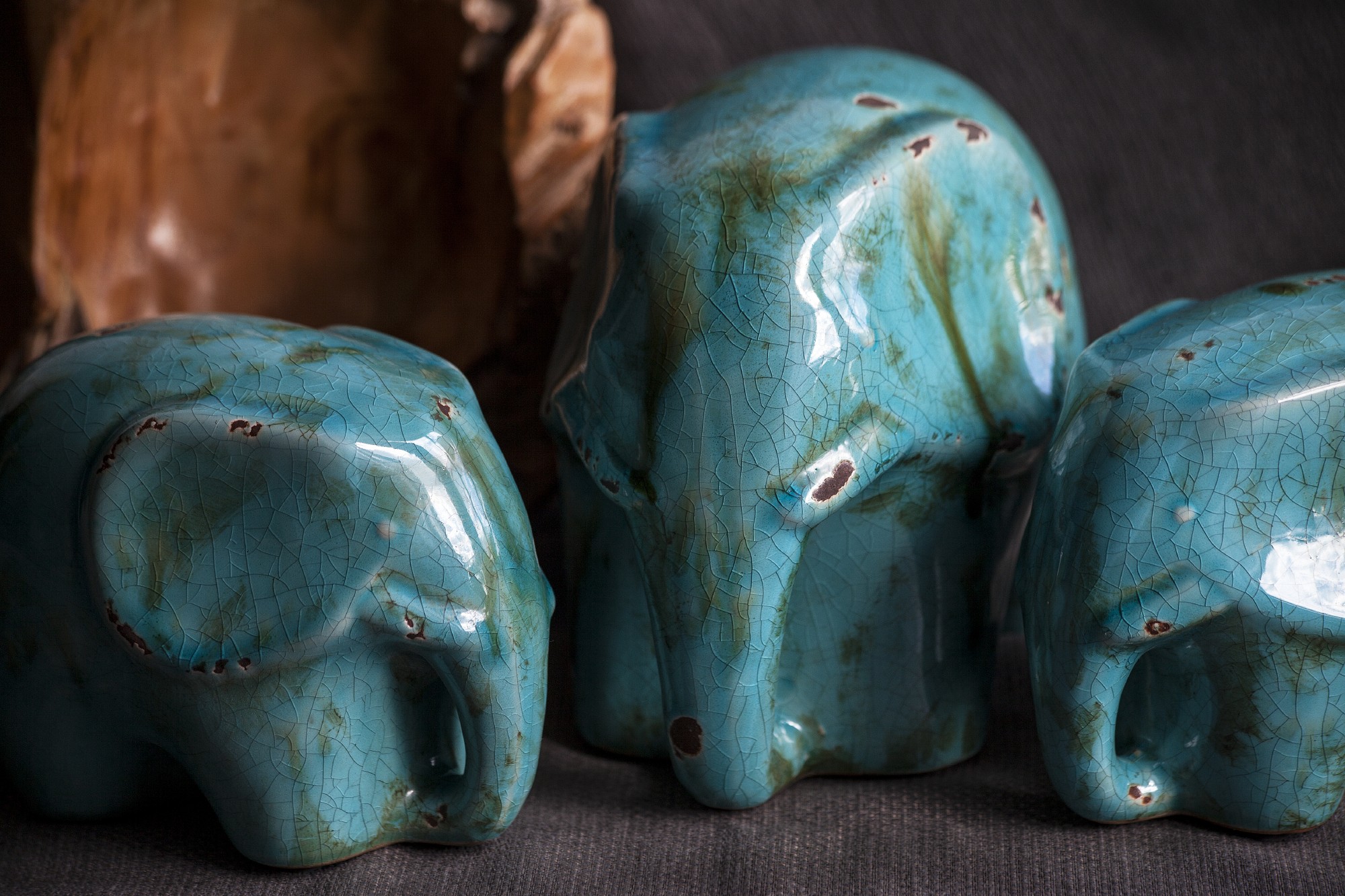 Elefant 'Chinois', blau, L 17 cm, B 11,5 cm, H 13 cm von fischer's lagerhaus