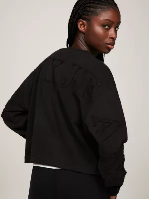 Moletom cropped de modelagem relaxada com apliques tonais