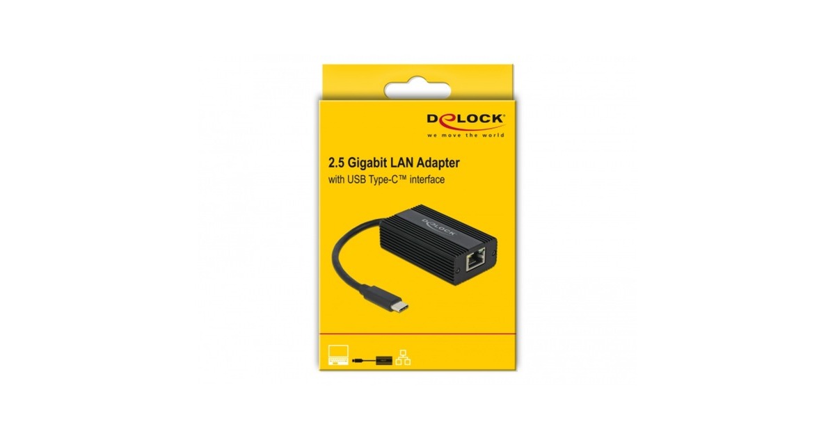 DeLOCKUSB-C male >  2.5 Gigabit LAN adapter  (Zwart, 0,135 meter)