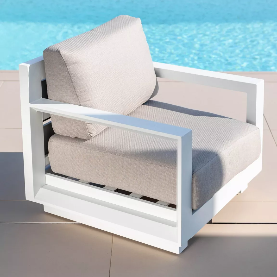 Salon de jardin aluminium 7 places 5 pcs Elba Blanc et taupe