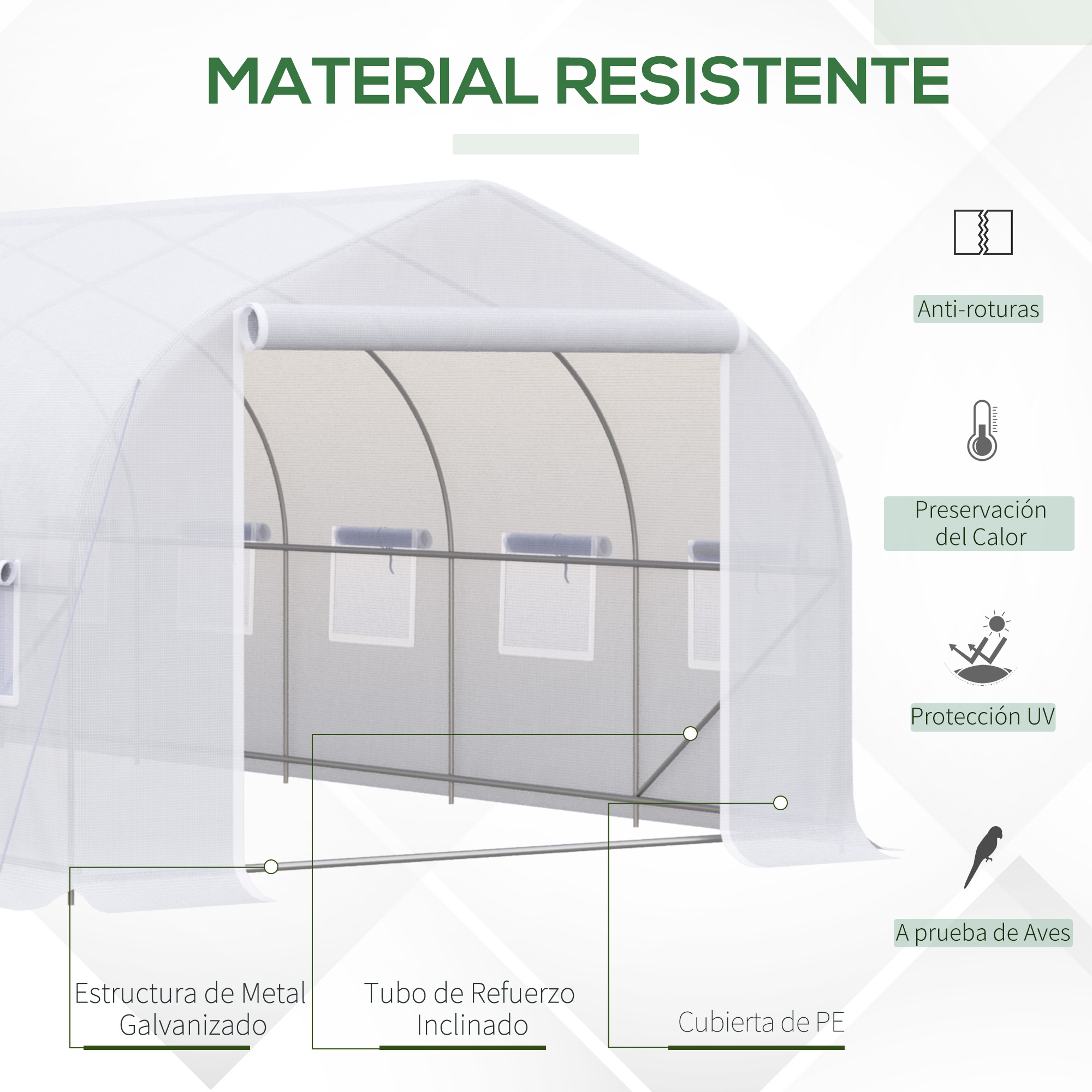 Estufa de jardim Outsunny, túnel de 6x3x2 m, com 12 janelas e porta de enrolar com zíper metálico, ideal para o cultivo de plantas (Branca).