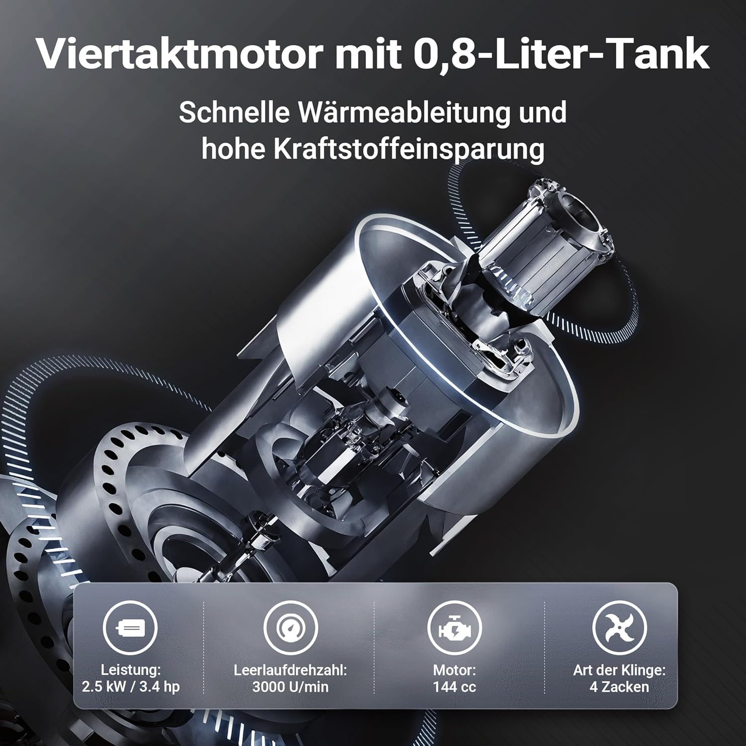 Wiltec Benzin Bodenhacke 60 cm Arbeitsbreite, Gartenhacke mit Motor 144 CCM, Motorhacke 6 Klingen, Bodenfräse mit Antrieb Euro 5, robuste Gartenfräse