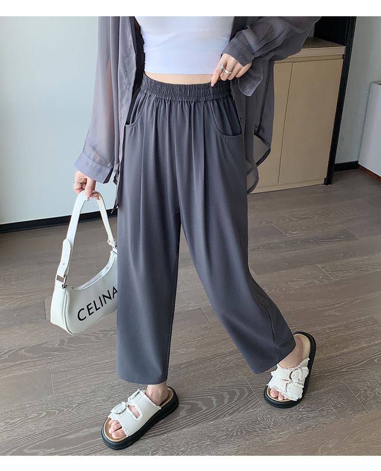 Yohana - Effen cropped rechte broek met elastische taille