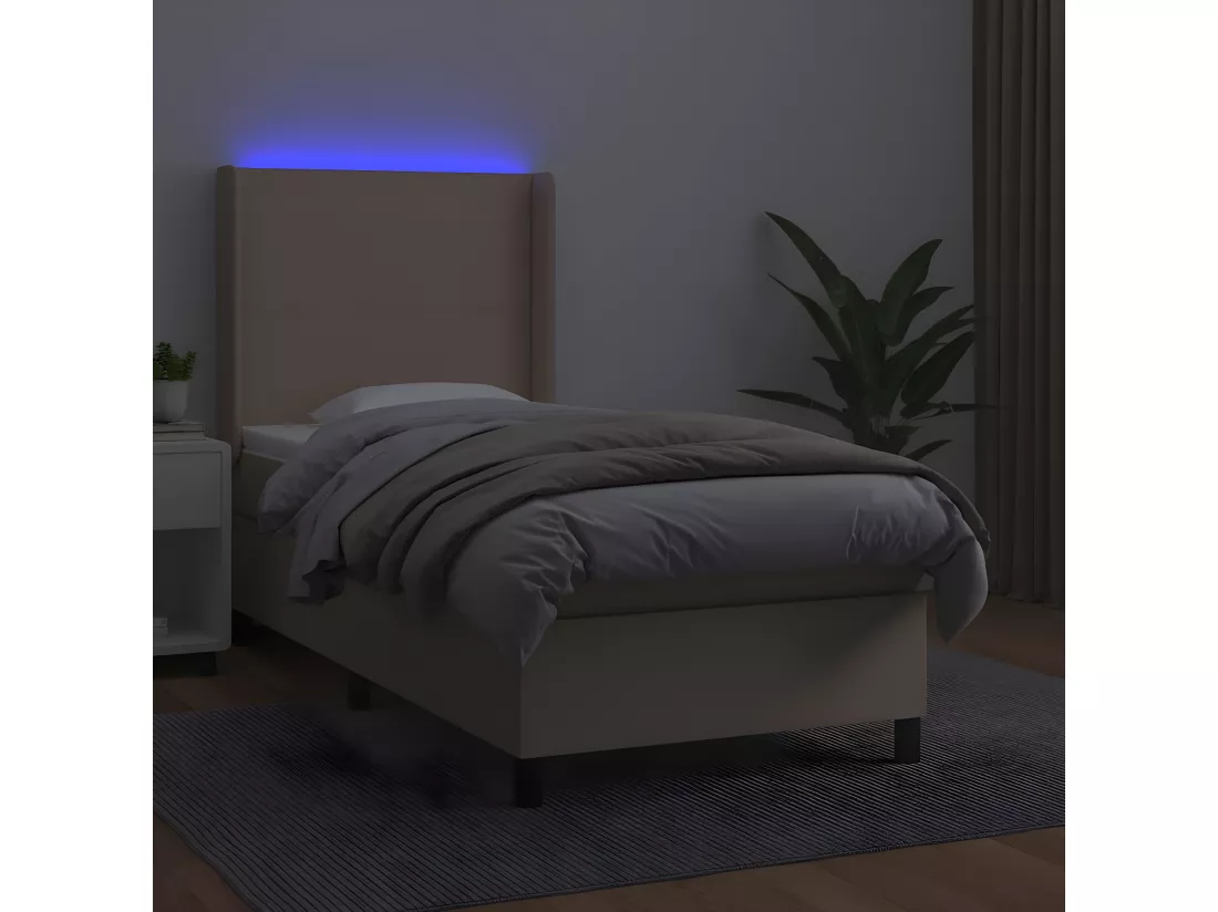 Sommier tapissier matelas LED Cappuccino 100x200 cm Similicuir