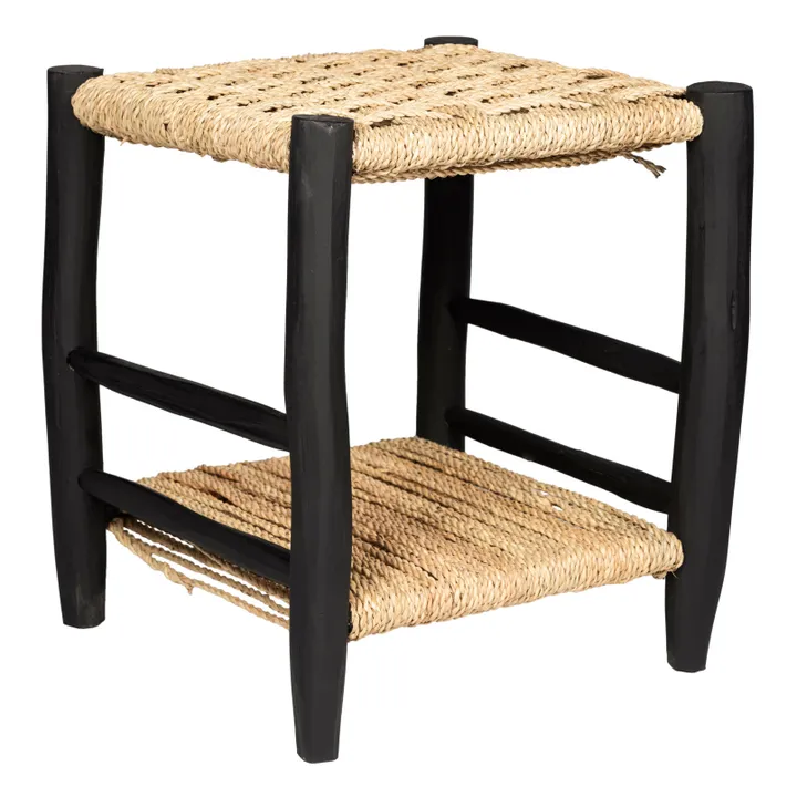 Cosydar Table de nuit en bois peint et palme | Noir