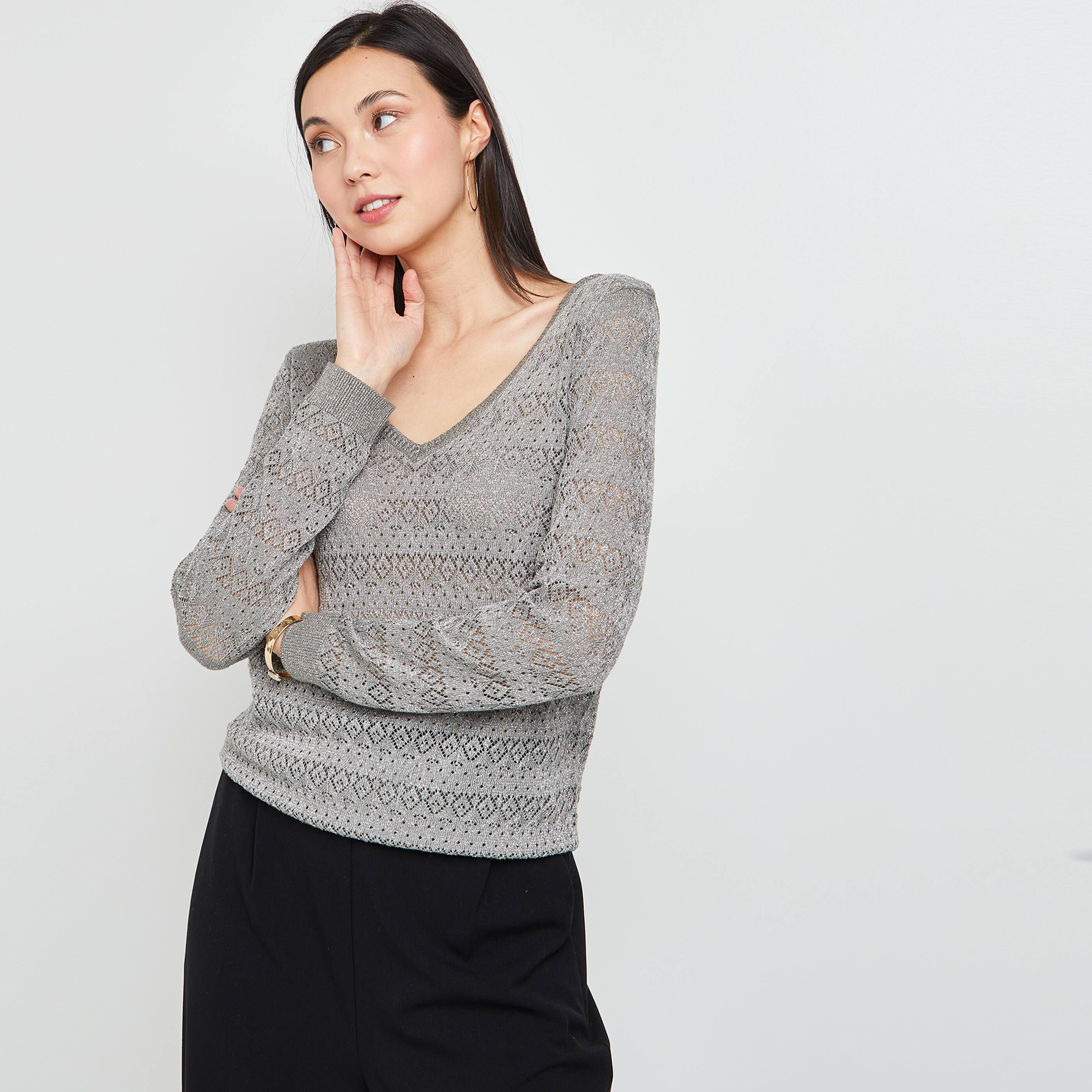 Pull ajouré femme - KAKI