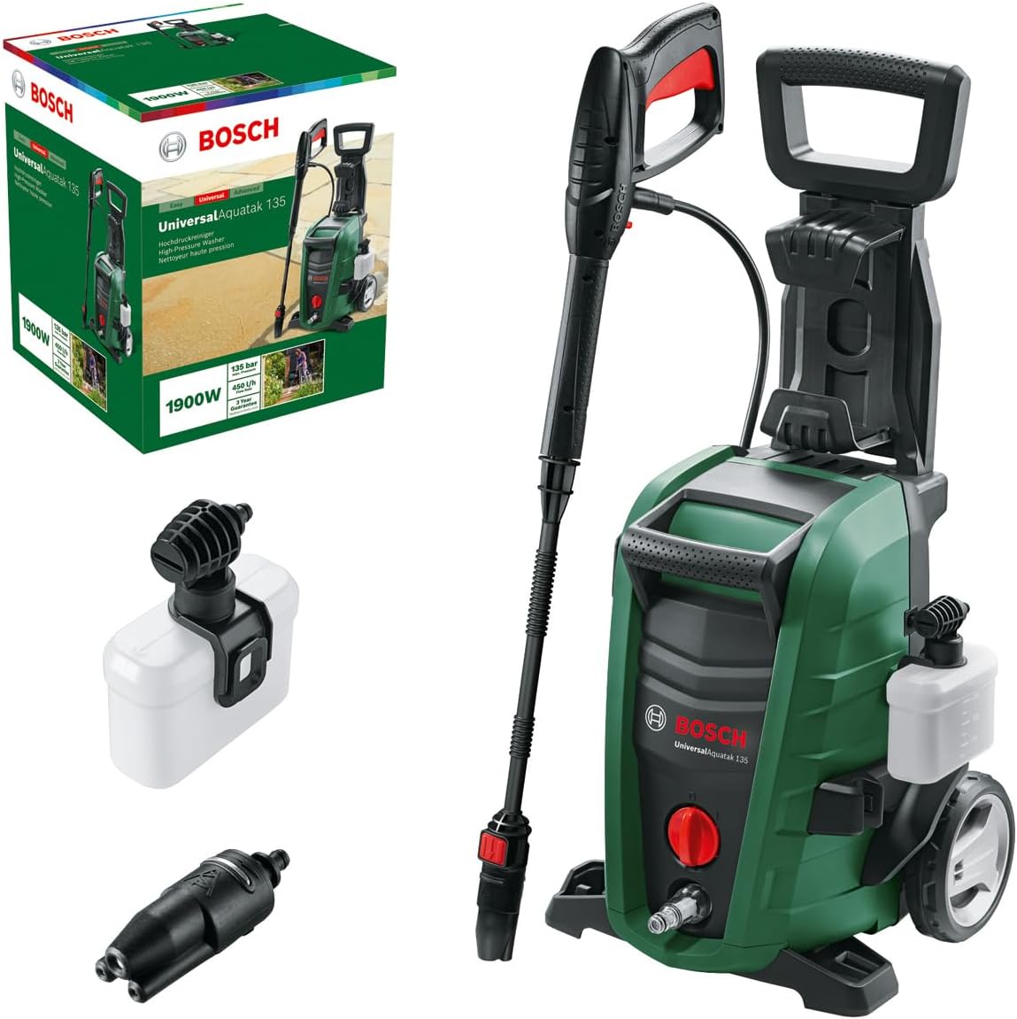 Bosch Home and Garden Bosch Hochdruckreiniger UniversalAquatak 135 (3-in-1-Düse, Schaumdüse, transparenter Wasserfilter, Hochdruckpistole, 7 m Schlauch, 5 m Kabel, 1900 Watt