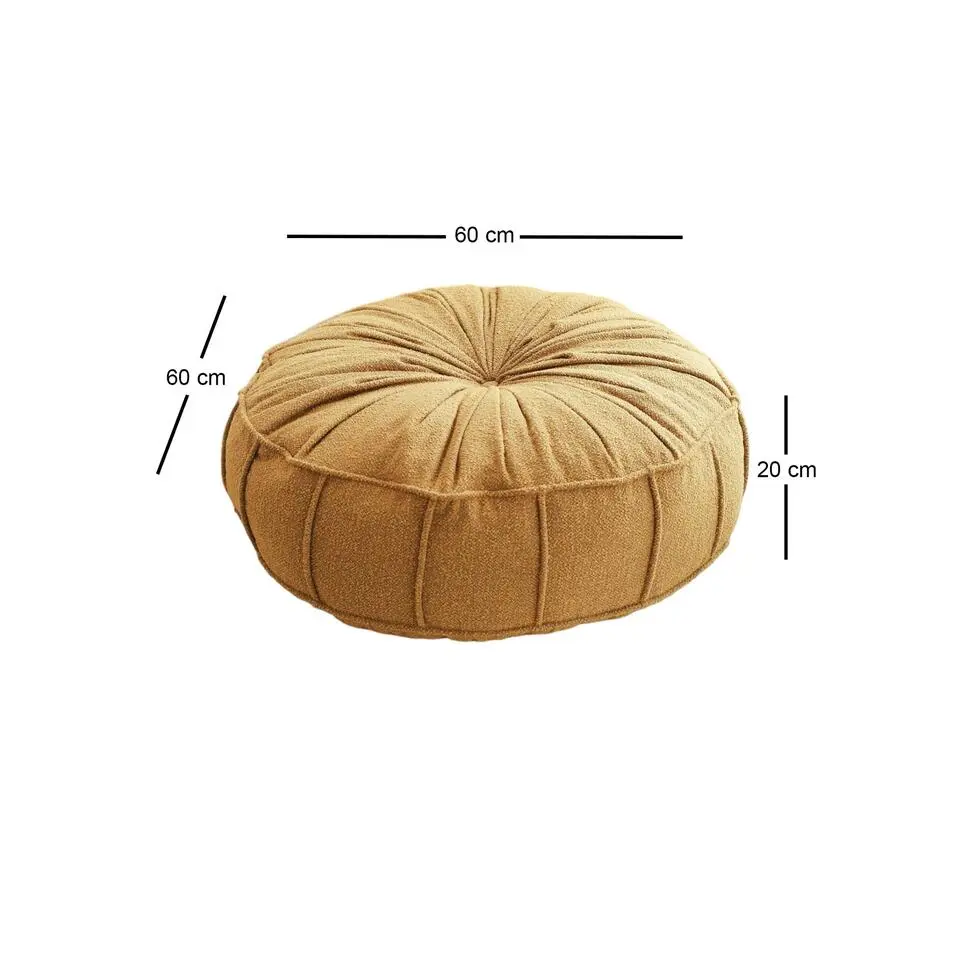 Poef Rond - Teddy Geel - Zitkussen - 60x60x20cm - Vintage