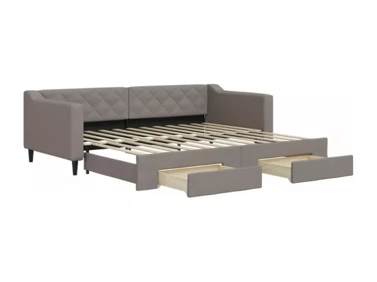 Lit de jour avec gigogne et tiroirs sans matelas taupe 90x200cm