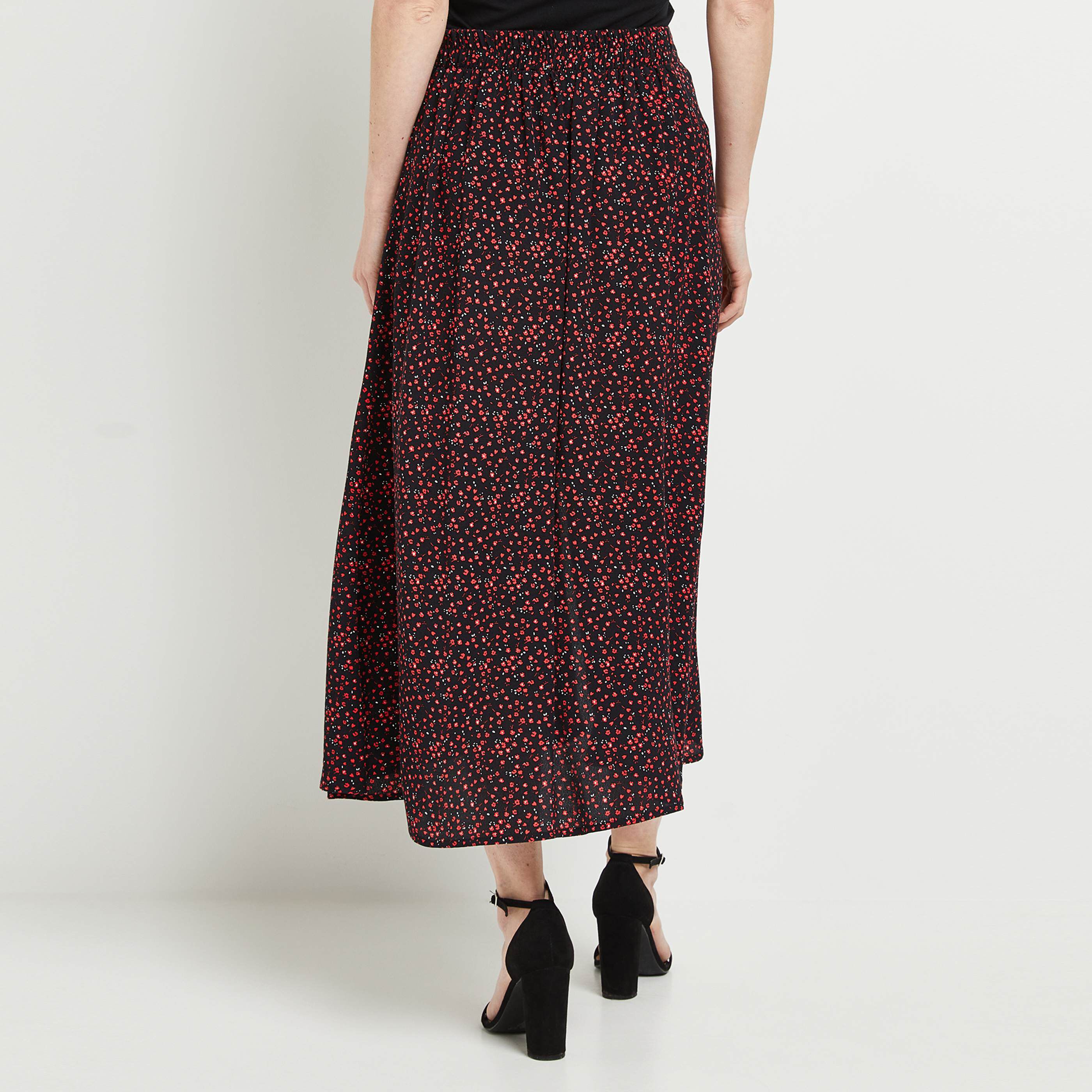 Jupe mi-longue fendue femme - NOIR