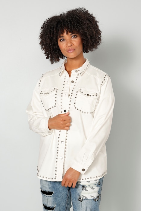 Jeansjacke, Classic Fit, Ziernieten, Hemdkragen, Langarm