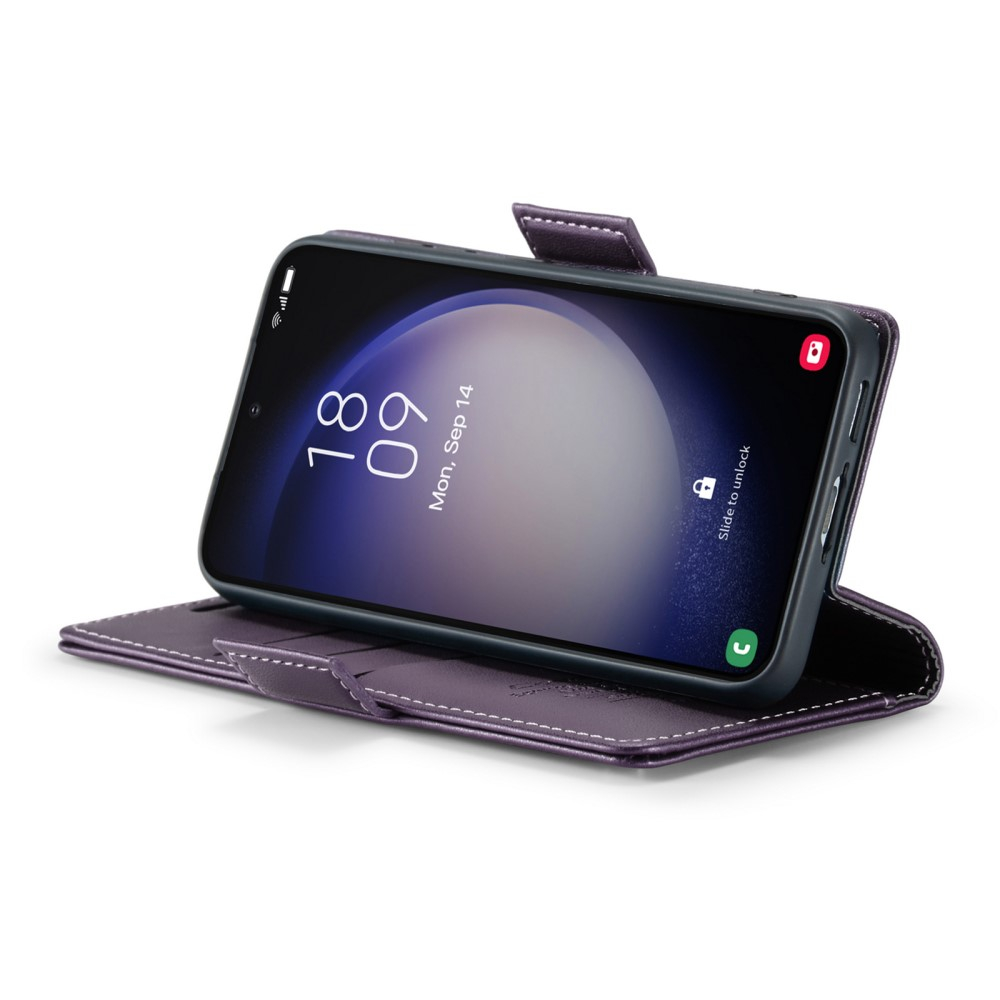 Samsung Galaxy S23 Leder Tasche Flip Wallet Etui mit Kartenfächern Litchi Look (RFID Schutz) - Violett
