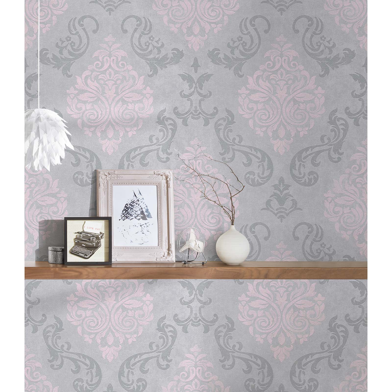Vliestapete - grau-rosa - Barock - 10 Meter