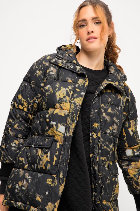 Steppjacke, oversized, Allover-Print, Kapuze, 2-Wege-Zipper
