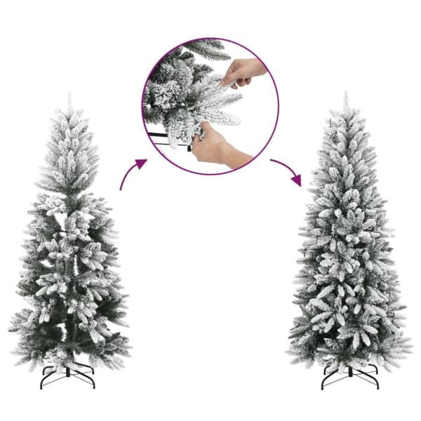 vidaXL Slankt kunstig juletre med flokket snø 210 cm PVC og PE