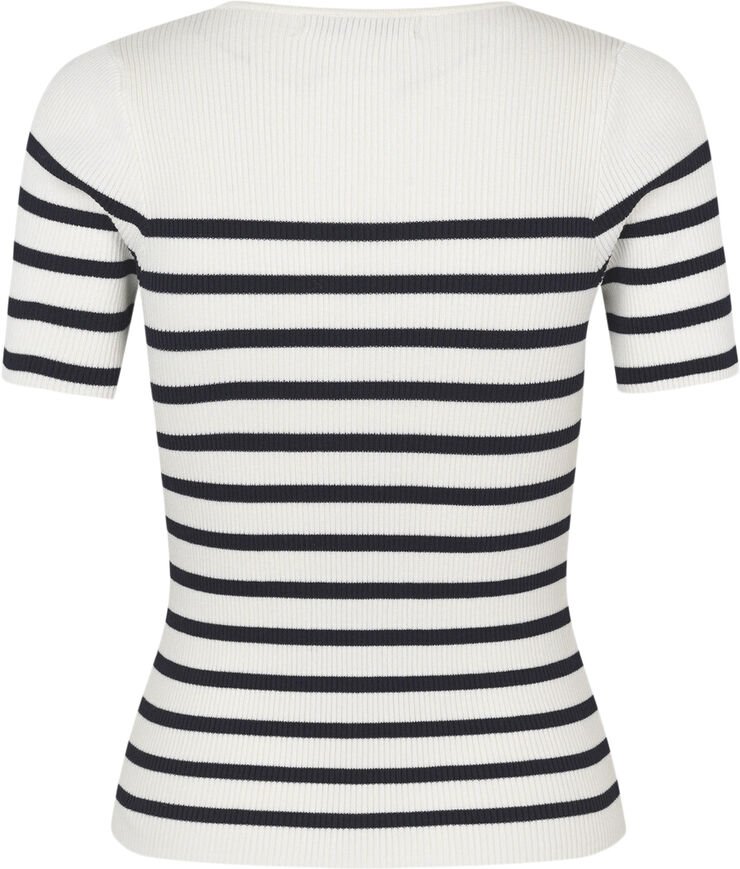 A-VIEW Rib stripe short sleeve top White/navy