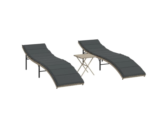 VIDAXL - Bain de soleil Chaises longues lot de 2 avec table gris clair résine tress...