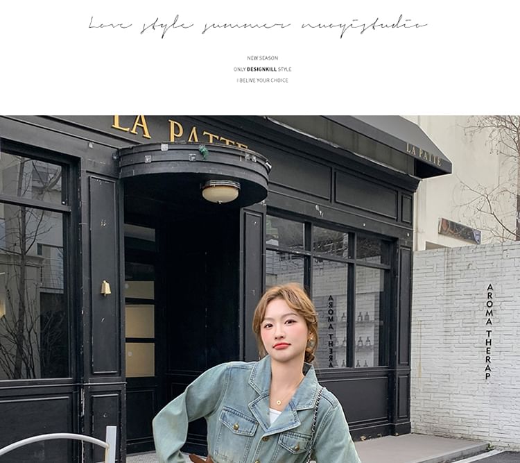 Tzarkozy - Denim jumpsuit met lange mouwen en knopen