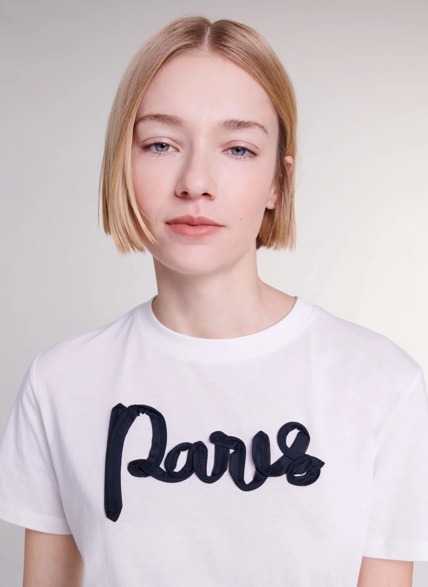 Tee-shirt droit col rond en coton mélangé sérigraphié | Blanc