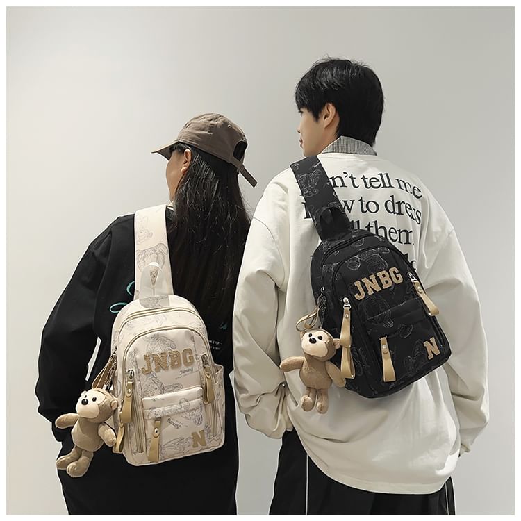 EAVALURE - Koppel bijpassende beer print letters applicatie sling bag