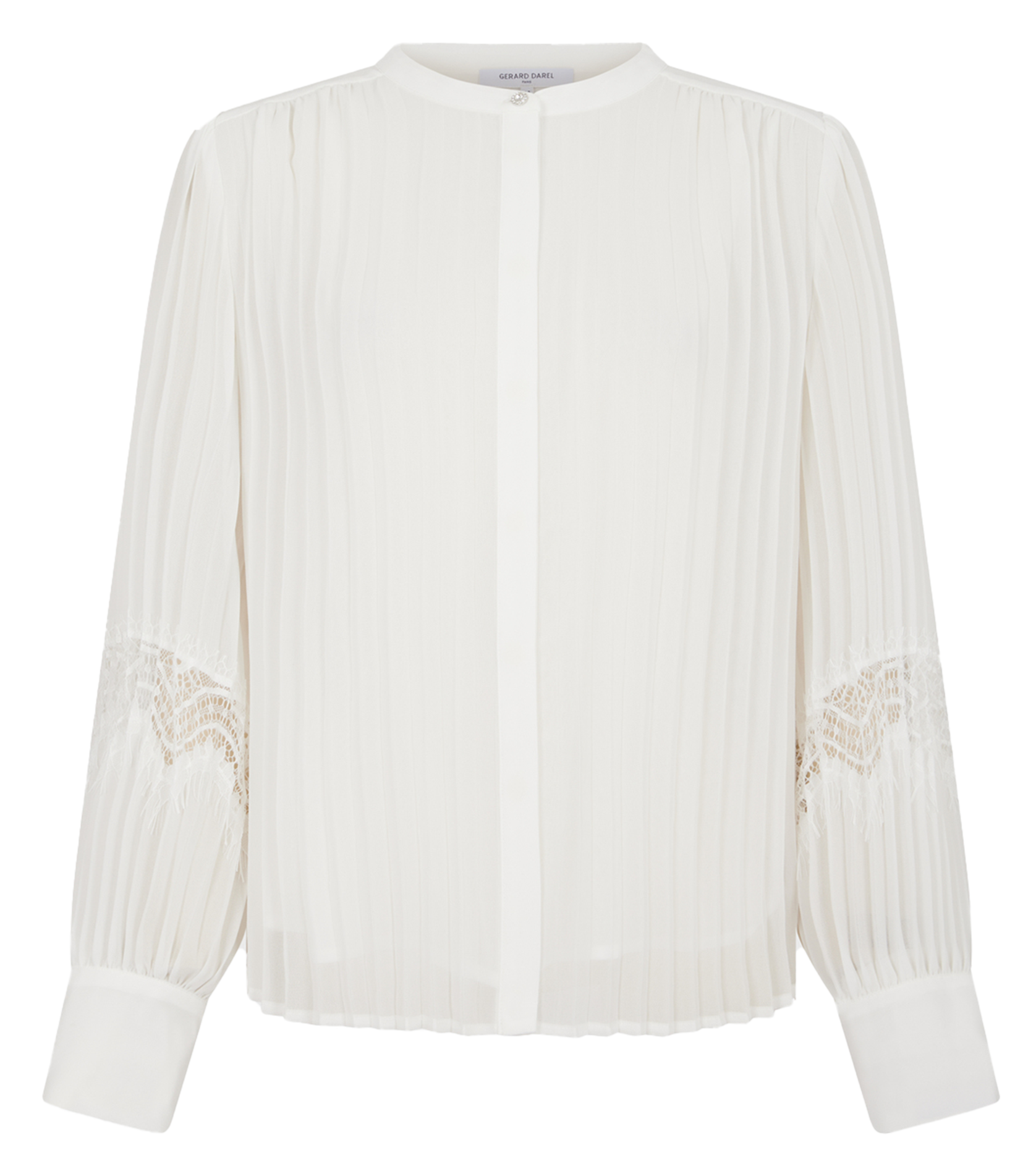 BELLINE - Chemise droite plissée à broderies | Blanc
