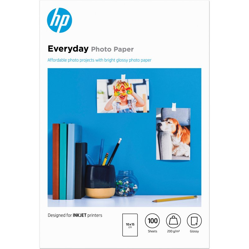 HP Papier photo Everyday, brillant, 200 g/m2, 10 x 15 cm (101 x 152 mm), 100 feuilles